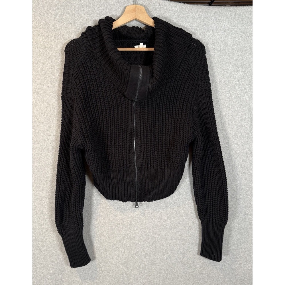 Aerie Zip Up Womens Medium Cotton Black Cowl Neck Jacket Cropped